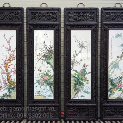 BỘ TRANH TỨ QUÝ MAI LAN CÚC TRÚC KHUNG GỖ